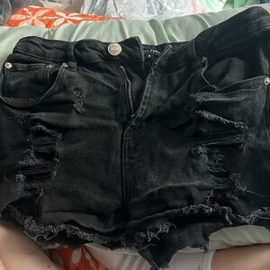 Black Ripped High Ride Jean Shorts